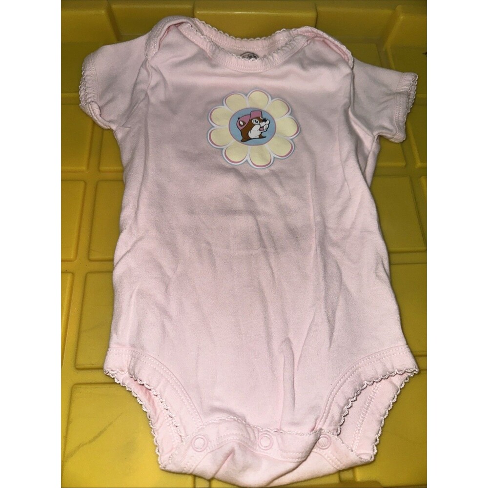 Buc-ees Bodysuit Pink Baby Infant 12 Months Short Sleeve Gas Beaver Shirt Bucees
